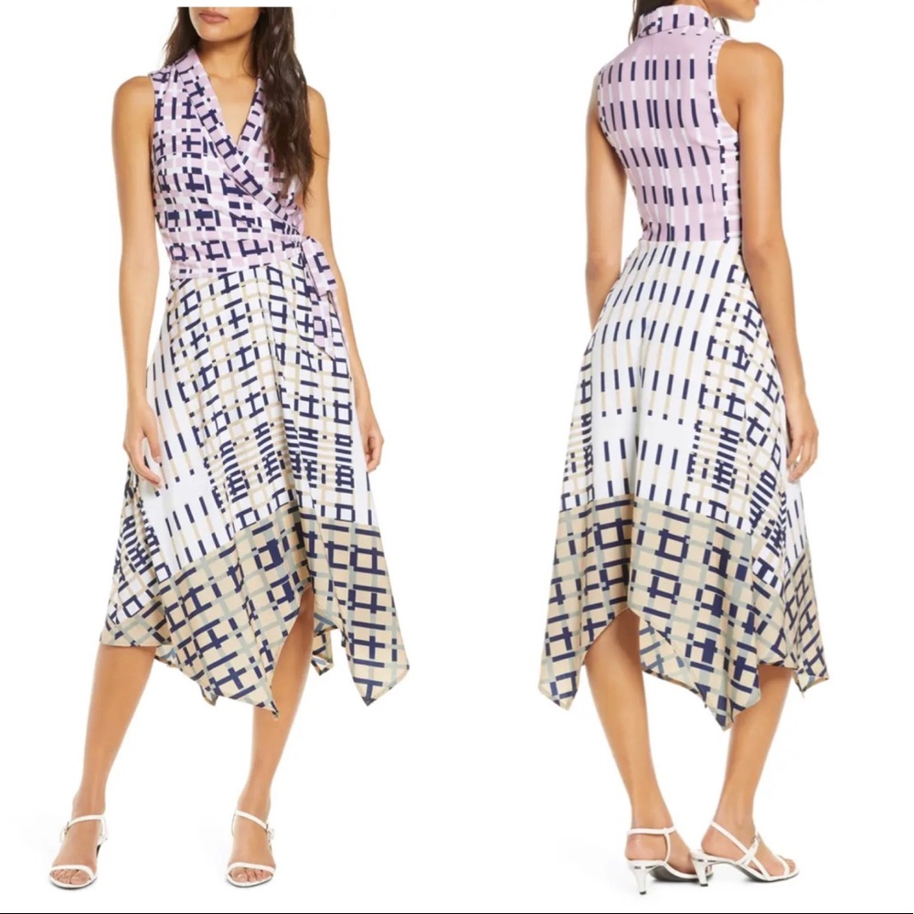 New ADELYN RAE Rhiann Geo Print Wrap Dress